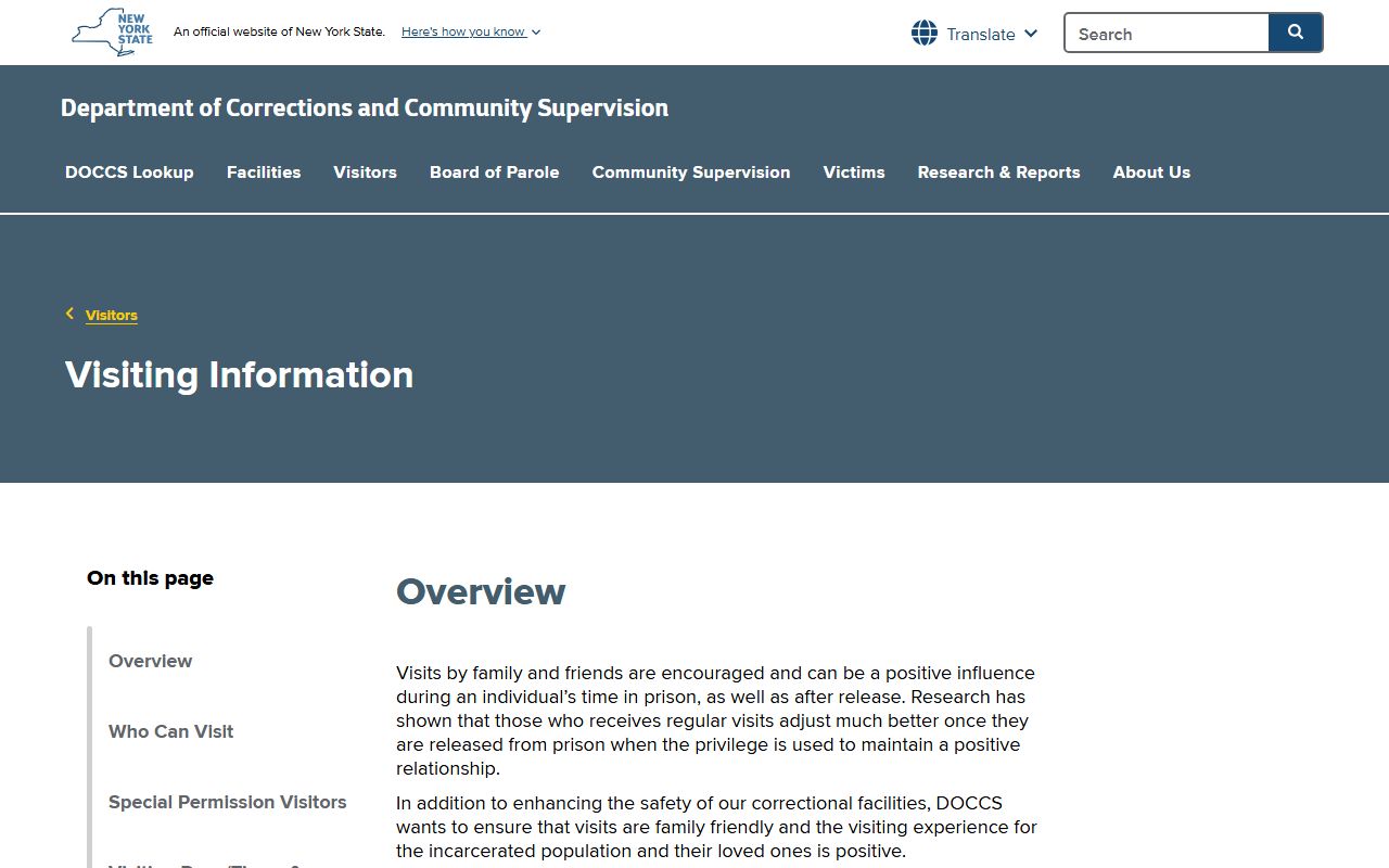 Rockland County state prison visitation information after transfer