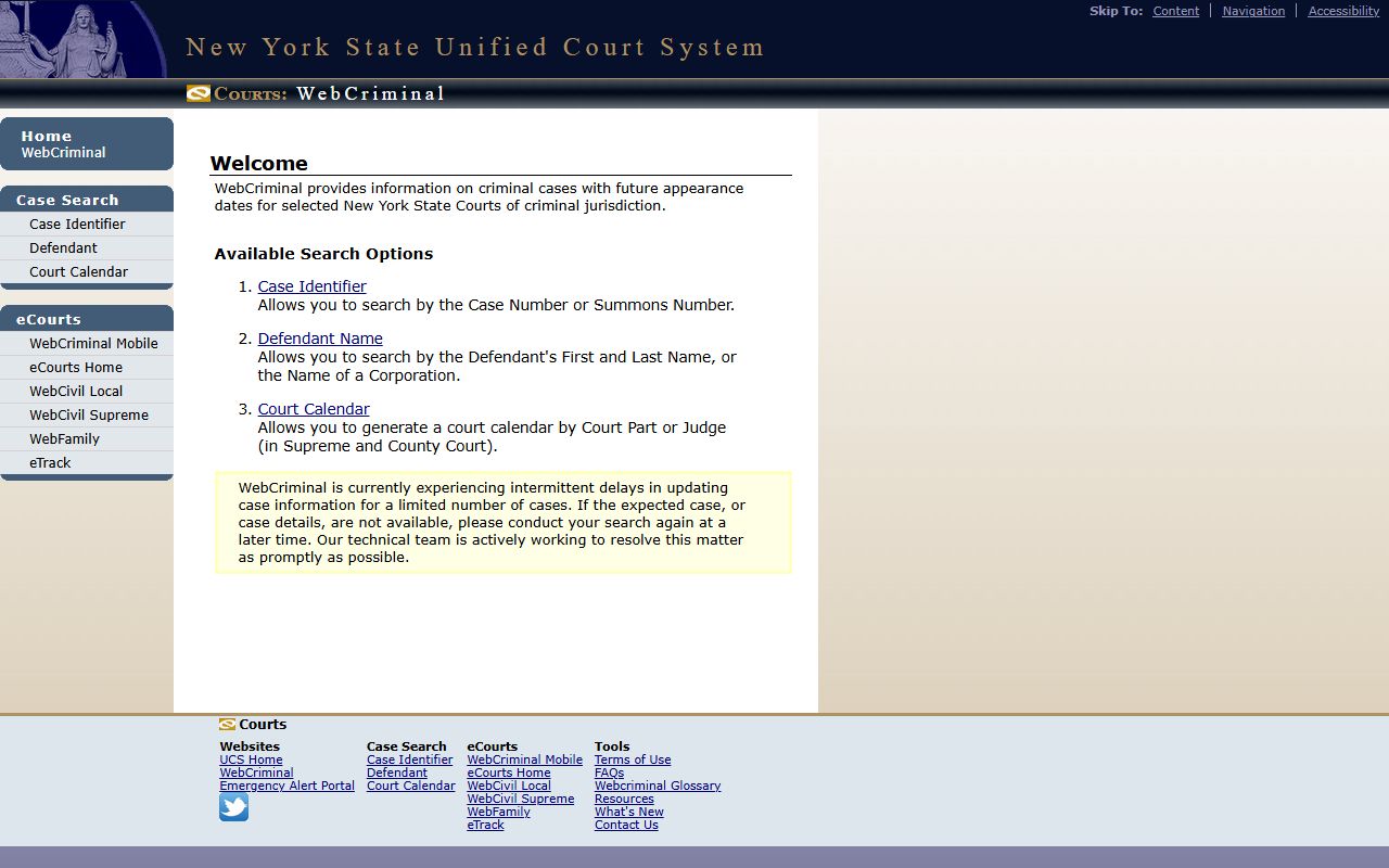 Rockland County court records after arrest WebCriminal search interface